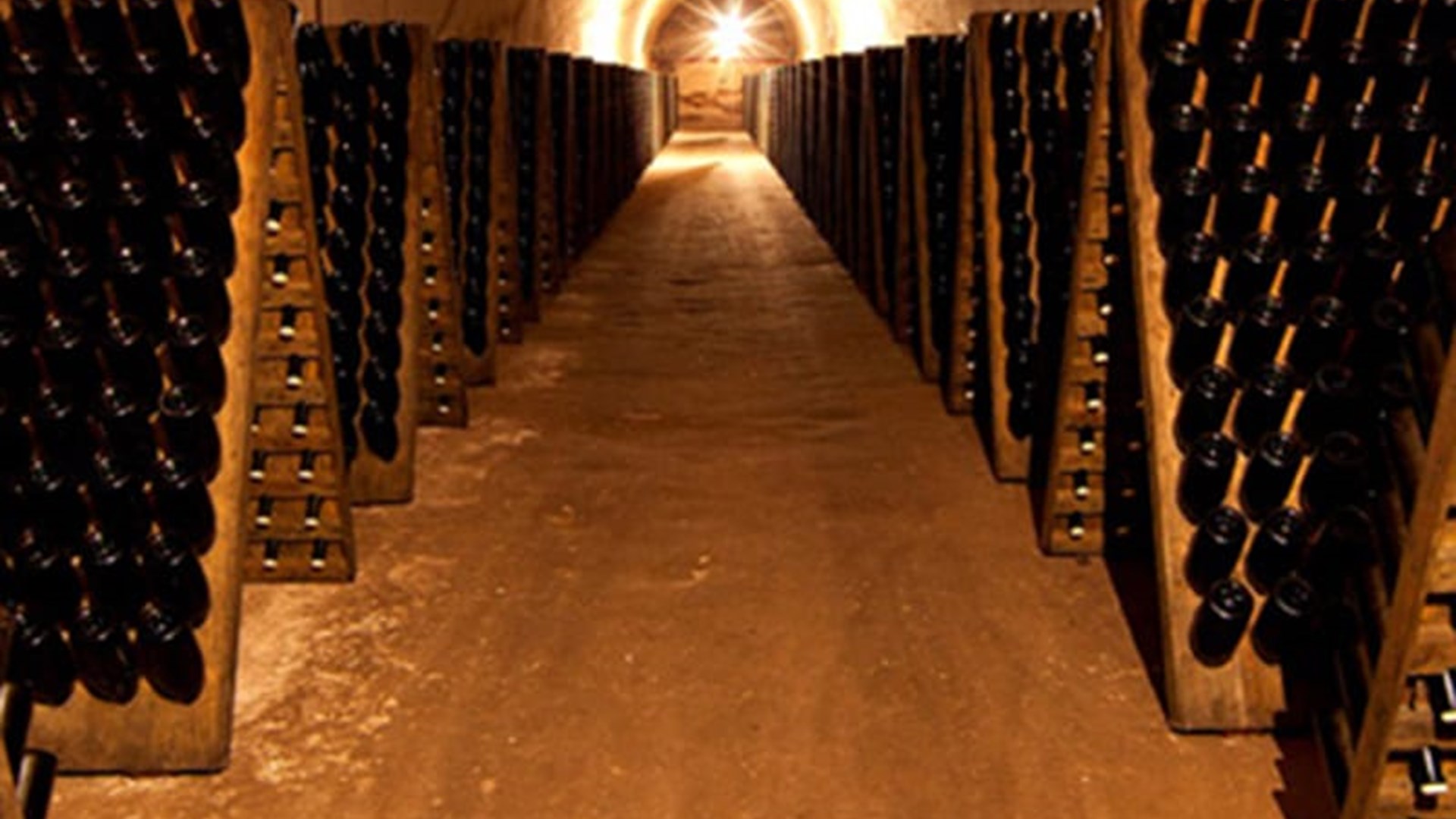 Champagne stored for second fermentation in the cellar of Pol Roger